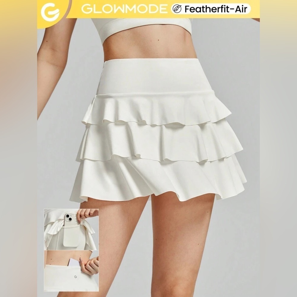 NWT new large glowmode FeatherFit Air High-Waist Ruffle Mini Skirt white shorts